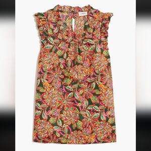 J. CREW Multicolor Vibrant Floral Print Sleveless Ruffle Top Womens SIZE LARGE.